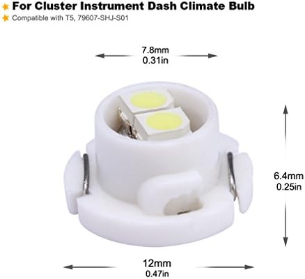 Yortpal T5 Neo wedge White 2 SMD 12mm Instrument Dashboard Gauge Cluster Led Light Bulbs, Pack of 10