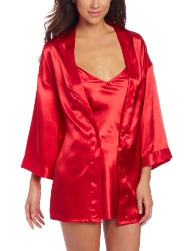 Dreamgirl Women's Shalimar Charmeuse Babydoll with Robe, Pink, Medium