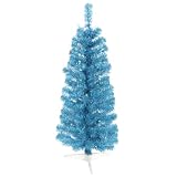 4.5′ Pre-Lit Sky Blue Artificial Pencil Tinsel Christmas Tree – Blue Lights