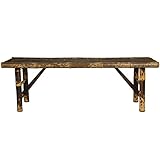 Oriental Furniture Simple Rustic Unique Coffee Table, 4-Feet Japanese Style Split Bamboo Pole Folding Legs Bench, Dark