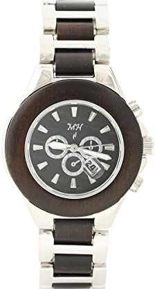 Men's Wooden Watch Sandalwood Silver-Tone Date Quartz Handmade Wood Watch