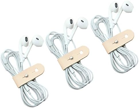 3xHeadphone Cord Wrap Solover Earbuds Headphone USB Cable Management Leather Cord Organizer Set of 3 (Headphones/Cable Not Included) Khaki