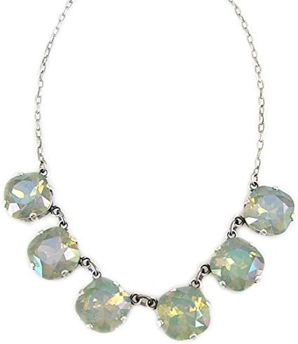 Catherine Popesco Silvertone Crystal Round Necklace, 18" Seafoam Iridescent 1257