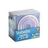 Pocket CD-R Discs, 185MB/21min, 32x, Slim Cases, Asst Colors, 10/pack