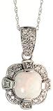 10k White Gold 18 Chain & 13/16 (21mm) tall Pendant, w/ 0.20 Carat Round Brilliant Diamonds & 1.0 Carat Fire Opal
