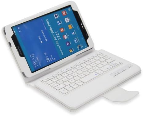 TPCROMEER Samsung Galaxy Tab Pro 8.4" 8.4 Inch T320 T321 T325 Tablet Stand Folding Portfolio PU Leather Case Cover with Removable Wireless Bluetooth Keyboard - Color White