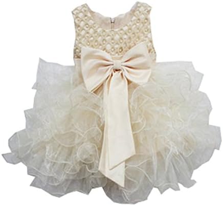MQA Kids Girl's Gold Flower Bow Short Prom Tutu Dresses Size 1-4 Years (4y, Apricot)