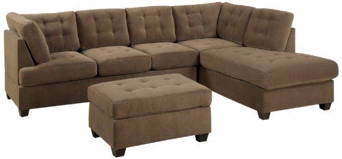 Bobkona Michelson 3-Piece Reversible Sectional with Ottoman Sofa Set, Truffle