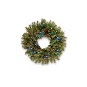 National Tree NF-307-24W-B 24 Norwood Fir Wreath with 50 Multi LED Lights-UL-Battery... by National Tree