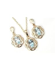 Peninsula Jewellery 9Ct Gold Blue Topaz Celtic Pendant And Drop Earring Set