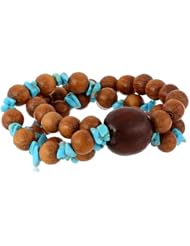3 Row Wood and Turquoise Chips with Kukui Seed Accent Bracelet