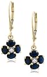 14k Yellow Gold Blue Sapphire and Diamond-Accent Floral Dangle Leverback Earrings