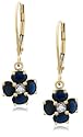 14k Yellow Gold Diamond and Sapphire Floral Dangle Leverback Earrings