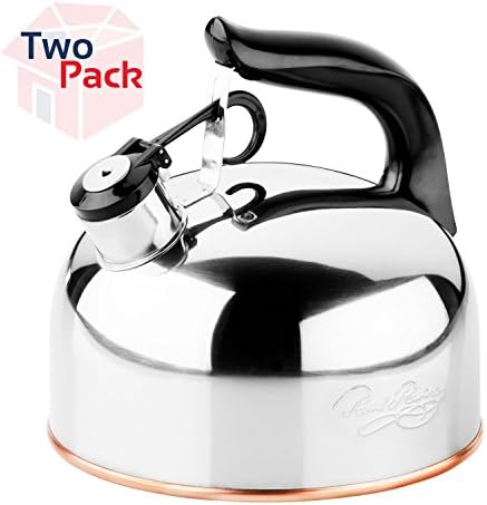 Whistling Teakettle 2-1/3 Qt. Copper Bottom, Stainless Steel by Revere, Pack of 2