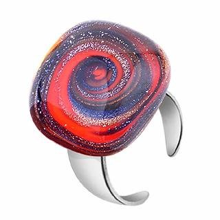 Akuamarina Red Aventurine Quartz & Murano Glass Square Fashion Ring