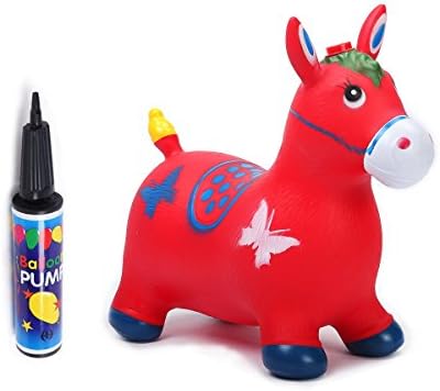 Music Inflatable Horse hopper Hand Pump Included for Kids (Red)