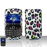 Black Purple Pink Multi Color Leopard Design Rubberized Snap on Hard Skin Shell Protector Cover Case for Blackberry Curve 8520 8530 + Microfiber Pouch Bag