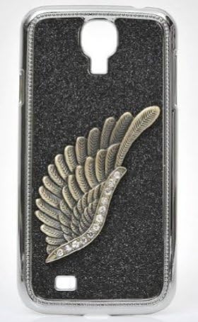 Ezydigital CBCarryberry Cute 3D Bling Rhinestone Feather Wing Design Deluxe Glitter PC Plastic Protective Shell Hard Back Case Cover for Samsung Galaxy S4 SIV i9500 - Black