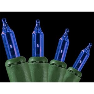 Set of 100 Super Bright Blue Mini Christmas Lights - Green Wire