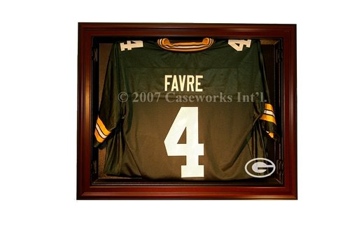 Green Bay Packers Football Jersey Display Case with Removable Face and Mahogany Finish Frame