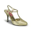 3 1/2 Inch Heel Gold Glitter Sandal Pump Shoes Sexy High Heel T-Strap Shoes
