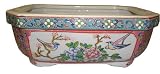 Chinese hand painted double walled porcelain bonsai planter pot - traditional asian birds and flowers