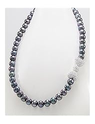 Tahiti (Dyed) Bow Fresh Water Pearl Necklace In 92.5 Sterling Silver