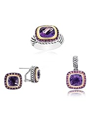 Phillip Gavriel Twisted Sterling Silver 18K Gold and Amethyst and Saphire - Earrings - Ring - and Pendant Set