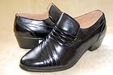 GENUINE LEATHER LINE UPPERS Italian Shoe Designed Sharp Toe with 2 Inches High Cuban Heel Men's Fashion Slip on Dress Shoe in Black. Style# 8378 by AMERICAN SHOE FACTORY.
