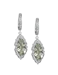 14k White Gold 0.45 Ctw Marquise Green Amethyst Diamond Earrings