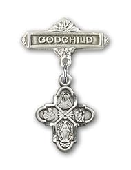 Sterling Silver Baby Badge with 4-Way Charm and Godchild Badge Pin