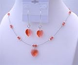 41mQHV28EDL. SL160  Padparadscha Crystal Genuine Swarovski Crystal Heart Necklace Set w/ Sterling Silver Hoop Heart Dangling