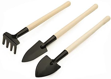 Mini 3Pcs Spade Rake Shovel Set Wooden Handle Indoor Gardening Tool Garden Plant Care 8 Inch