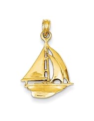 14k Yellow Gold Polished Open-Backed Sailboat Pendant. Metal Wt- 1.48g