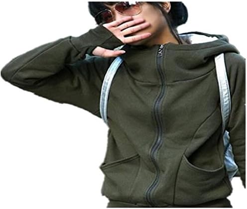 Warm Coat KIOP Woman Zipper Hooded Sweatshirt (Army Green)