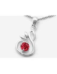 Original Star K (tm) Round Created Ruby Swan Pendant in 925 Sterling Silver