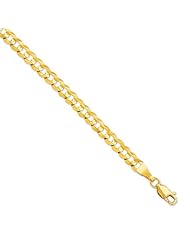 10K Yellow Gold 4.70mm Diamond Cut Comfort Curb Chain Bracelet with Lobster Clasp