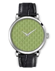 SPRAWL Aanalog Fashion Series Silver Ladies Watches of Genuine Black Leather Strap,Unique Wrist Watch for Women Girls Designed with Light green background blur