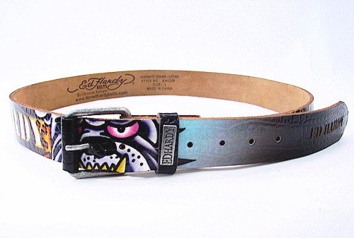 Ed Hardy Bulldog Cap Mens Belt Leather in Black By Christian Audigier