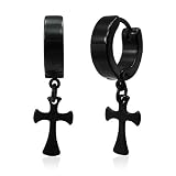 Black Stainless Steel Hinged Drop Hoop Cross Earrings