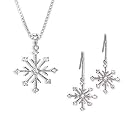 Rhodium Plated 8 Point 9 CZ French Wire Snowflake Earrings and Pendant with 18" Box Chain