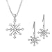 Rhodium Plated 8 Point 9 CZ French Wire Snowflake Earrings and Pendant with 18