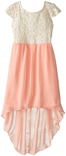 Ruby Rox Big Girls' Crochet Bodice High Low Dress, Pink, 14