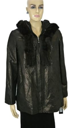 Women's Soft Leather Coat with Mink Trimed Hood