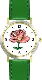 41mQn2w%2BnpL. SL160  Pink Rose   Flower   WATCHBUDDY® DELUXE TWO TONE THEME WATCH   Arabic Numbers   Green Leather Strap Size Large