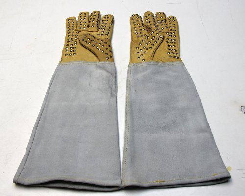 Extra Heavy Duty Snake Handling Gloves - With Stainless Staples and Thick Leather that's Up Past Your Elbows On Sale