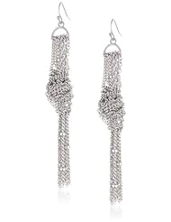 BCBGeneration Silver Colored Knot Fringe Drop Earrings, 1.75"