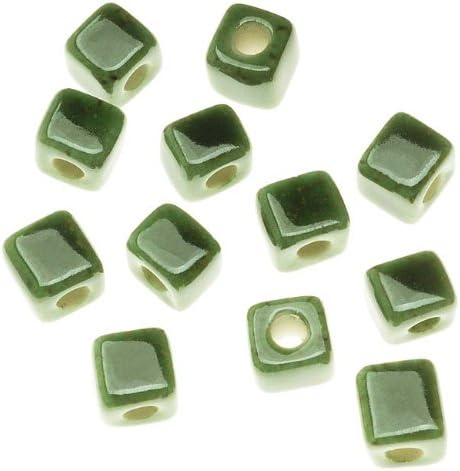 Clay River Designs Porcelain Beads, 5mm Glazed Puff Square Spacer, 12 Pieces, Celtic Green