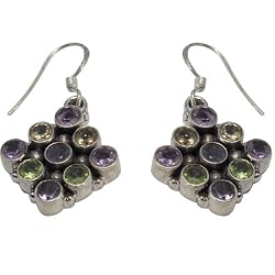 Earrings Set Sterling Silver Multi Gemstone Jewelry 1.5 inches (erg141)