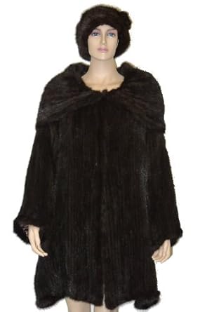 Mink Coat with Wrap Around Collar Brown